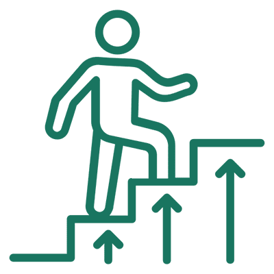 Person climbing stairs with upward arrows.