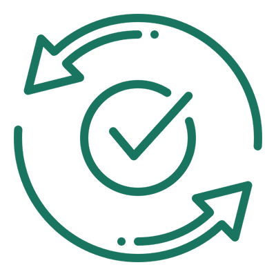 Circular arrows with checkmark icon.